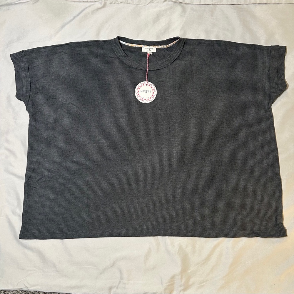 Umgee Oversized Waffle Knit Top Charcoal Gray Size Small New NWT